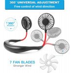 Wholesale Hand Free Mini USB Fan Rechargeable Portable Headphone Design Wearable Neckband Fan, 3 Level Air Flow, 7 LED Lights, 360 Degree Free Rotation (Blue)